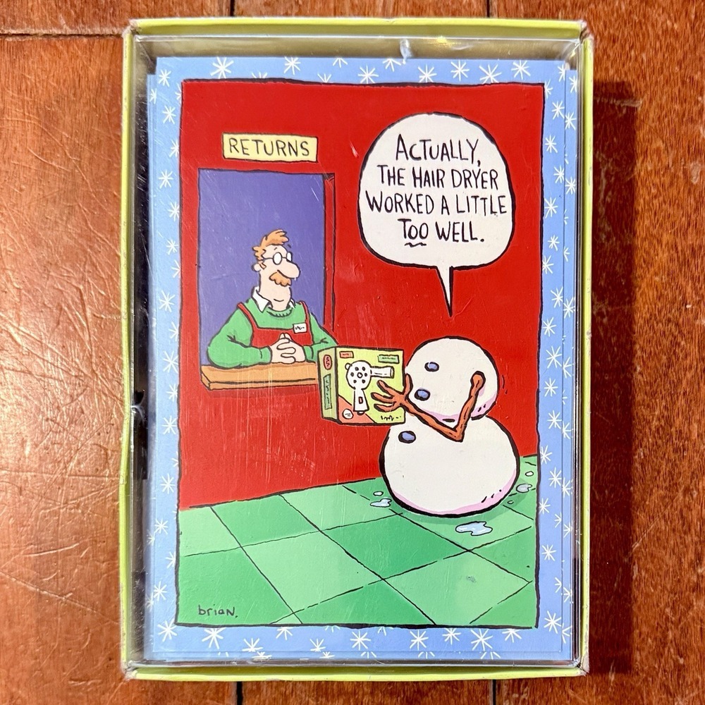 NEW Box 18 Shoebox VTG 90s Kitschy‎ Card Funny Snowman Christmas Cards Hallmark